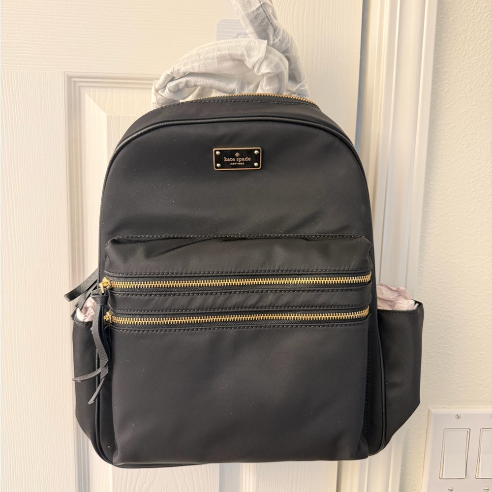 Kate Spade Charcoal Backpack with Gold Accents